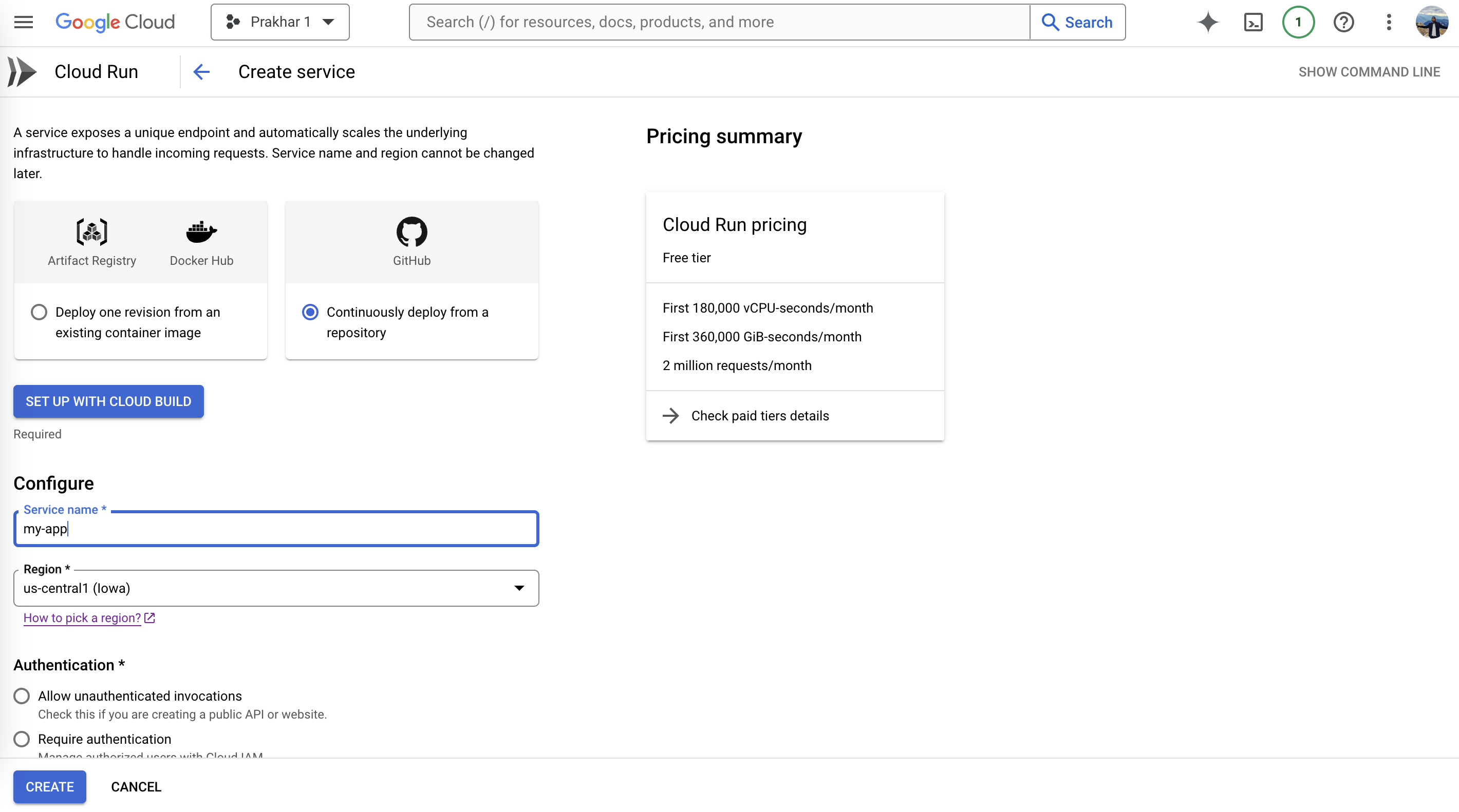 Configuring Cloud Run service